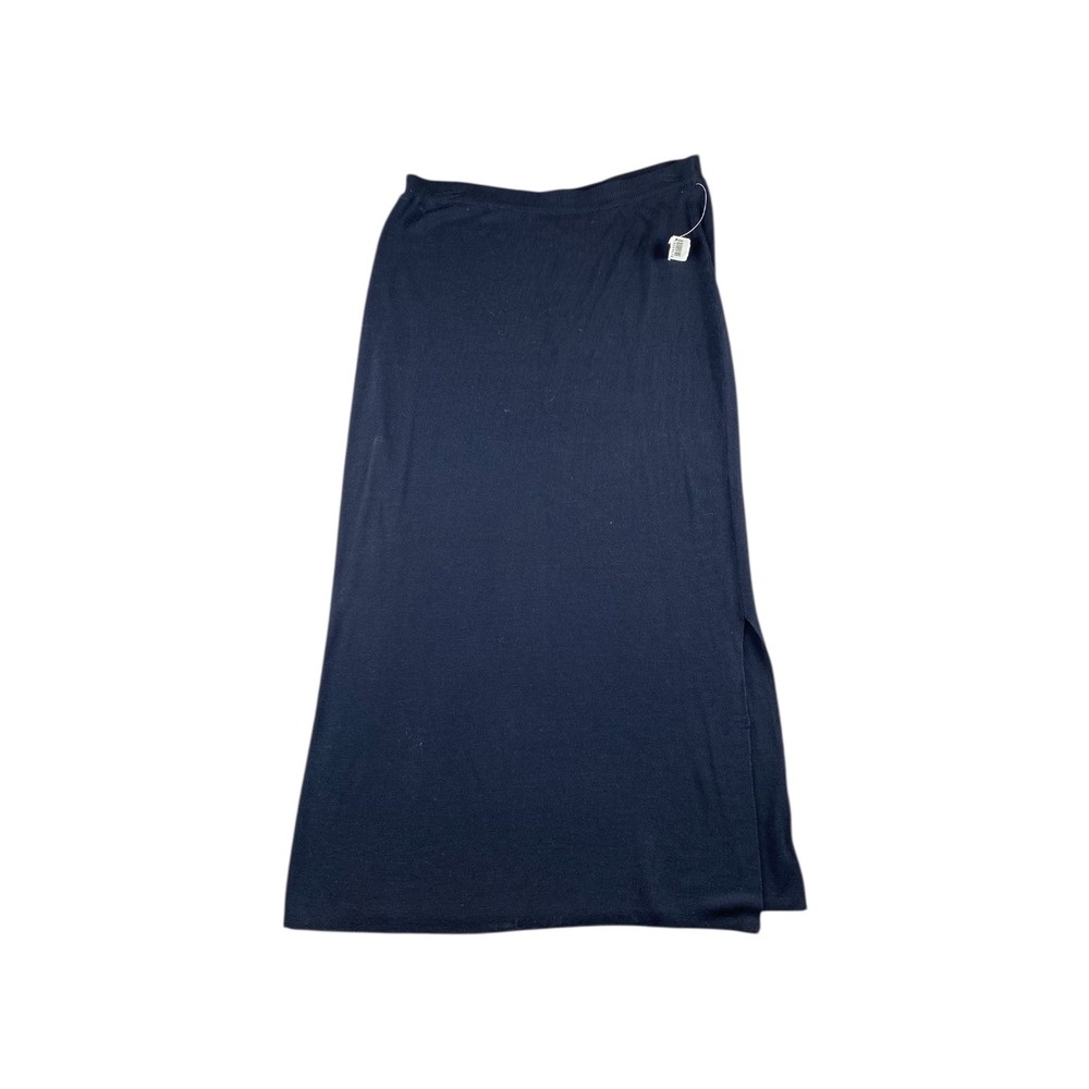 Talbots Petites Navy Blue Knit Maxi Skirt Side Slit Rayon Blend Size PL Large
